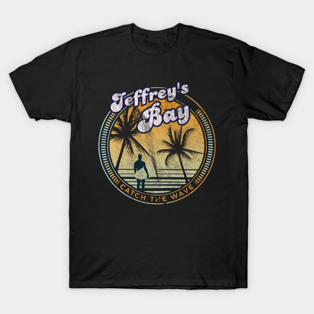 Jeffrey's Bay Catch the Wave Surfing Retro Sunset Beach product T-Shirt by Bluebird Moon